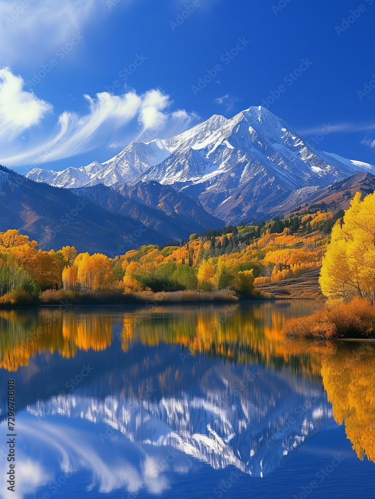 Vibrant Autumn Foliage Reflecting in Mountain Lake