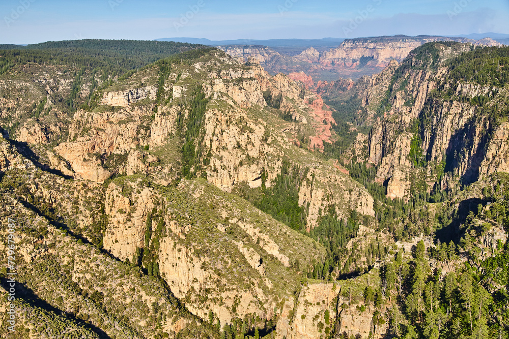 Aerial View of Sedona Canyon Cliffs and Vegetation