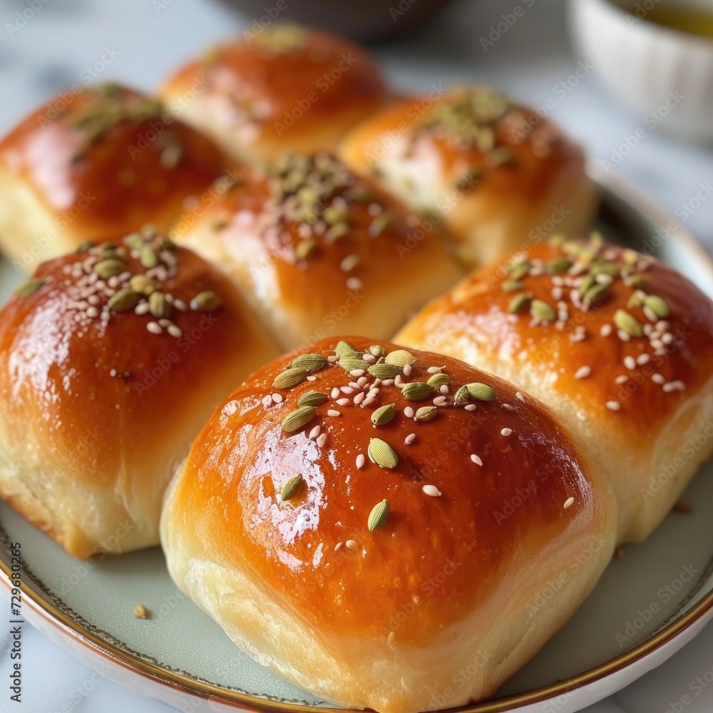 freshly baked cardamom buns on a plate freshly baked cardamom buns on a plate
