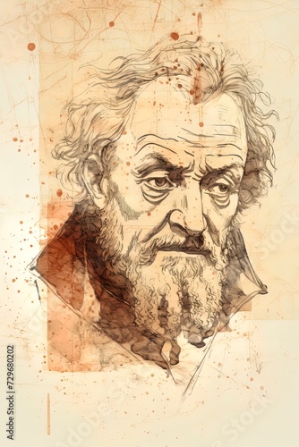 Wallpaper Mural Black ink drawing of Galileo at an elderly age Torontodigital.ca