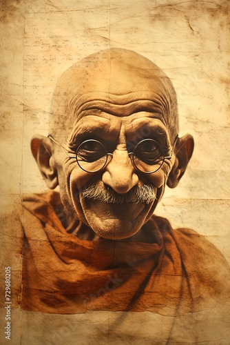 Black ink drawing of Mahatma Gandhi at an elderly age