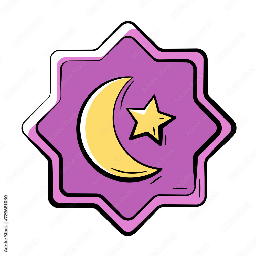 Hand Drawn Color Crescent Moon and Star..Doodle Islamic Icon Collections Hand Drawn Color Crescent Moon and Star..Doodle Islamic Icon Collections