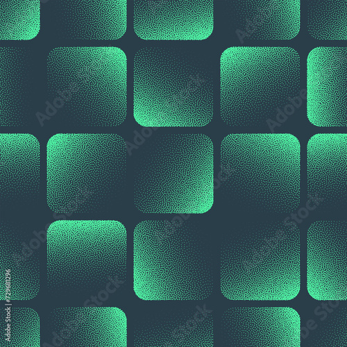 Rounded Tile Seamless Pattern Trend Vector Turquoise Classy Abstract Background. Half Tone Art Illustration for Textile Print. Endless Graphic Repetitive Stylish Abstraction Wallpaper Dot Work Texture