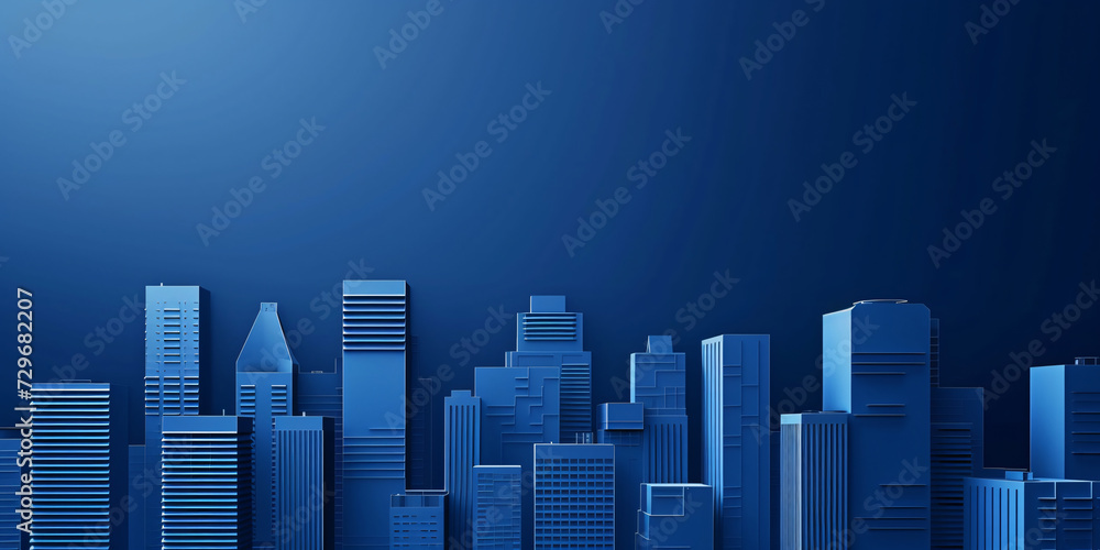 a blue city skyline with tall buildings