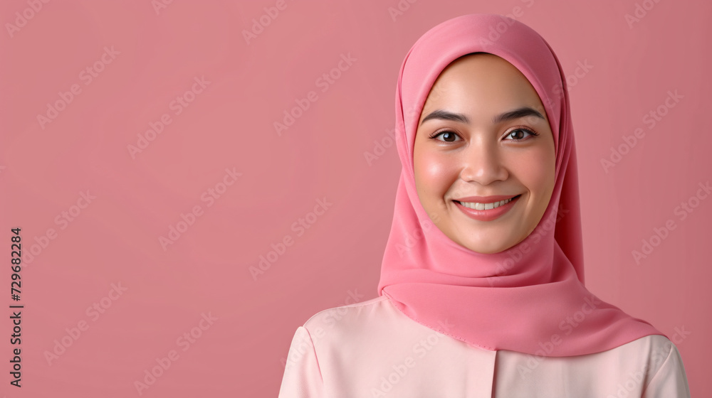 a woman wearing a pink head scarf smiling a woman wearing a pink head scarf smiling
