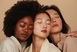 a group of women with closed eyes