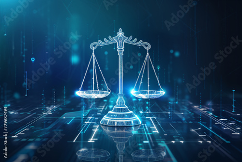 a scales of justice on a blue background