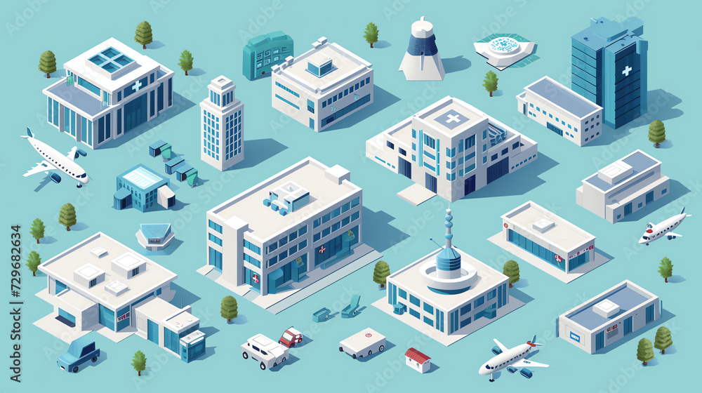 Fototapeta premium Isometric Hospital Tileset