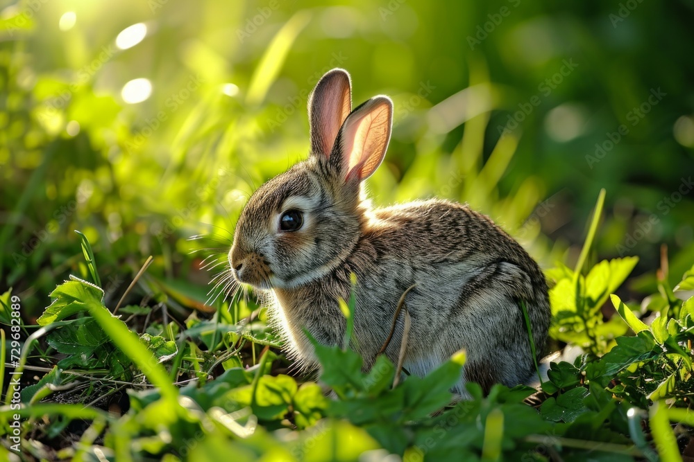 Fototapeta premium Conejo en la Naturaleza en medio del Bosque