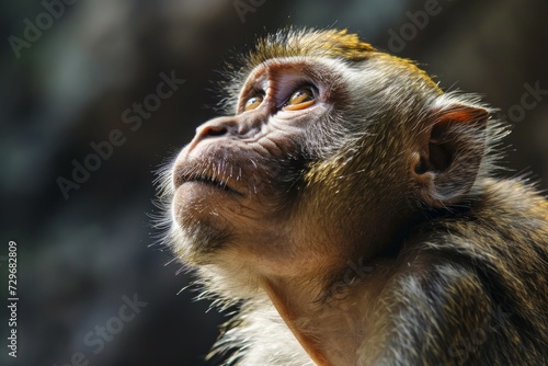 Mono pensativo mirando hacia arriba photo