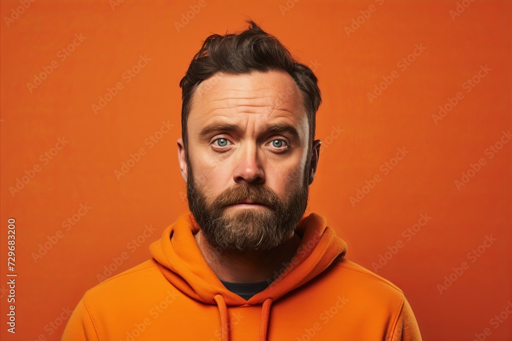 Portrait of a man in a sweatshirt on a orange background Portrait of a man in a sweatshirt on a orange background