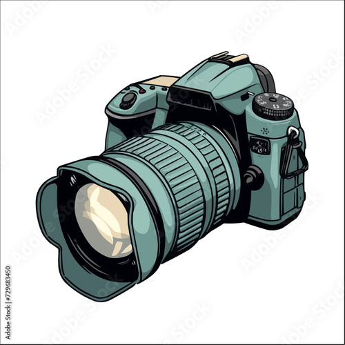 Detail Vector Illustration clipart  of a DSLR Camera Isolated on a Solid White Background