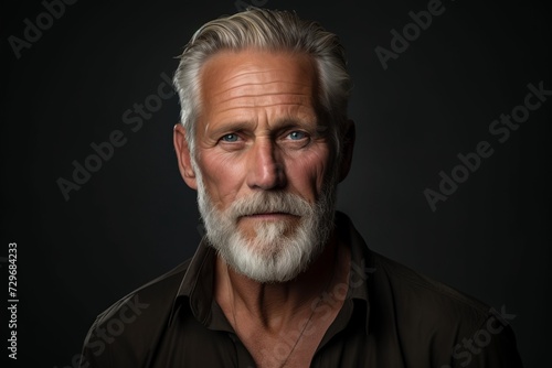 Portrait of a senior man with grey beard and mustache. Studio shot.