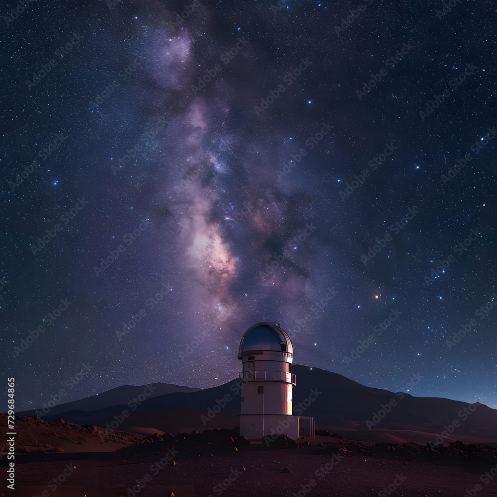 Mountain observatory at night atelescope pointed skyward withmilky way arching overhead stargazers p Generative AI - obrazy, fototapety, plakaty 