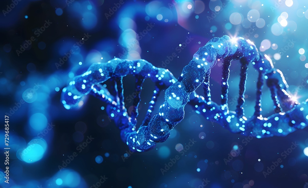Blue DNA Strand on a Radiant Blue Background - Abstract Science Concept