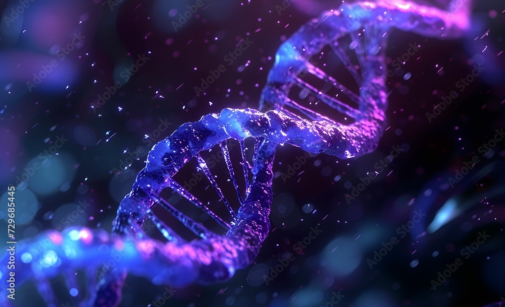 Blue and Purple DNA Genes on Abstract Science Background - Genetic Concept Blue and Purple DNA Genes on Abstract Science Background - Genetic Concept