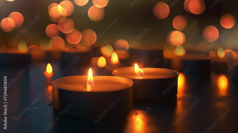 Close-up perspective captures the flickering flames of candles in the dark Close-up perspective captures the flickering flames of candles in the dark