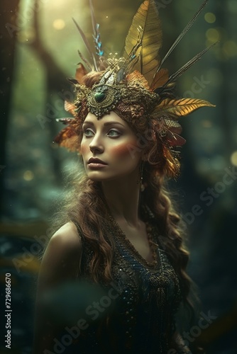 Portrait of a beautiful woman in a fantasy forest. Fairy tale.