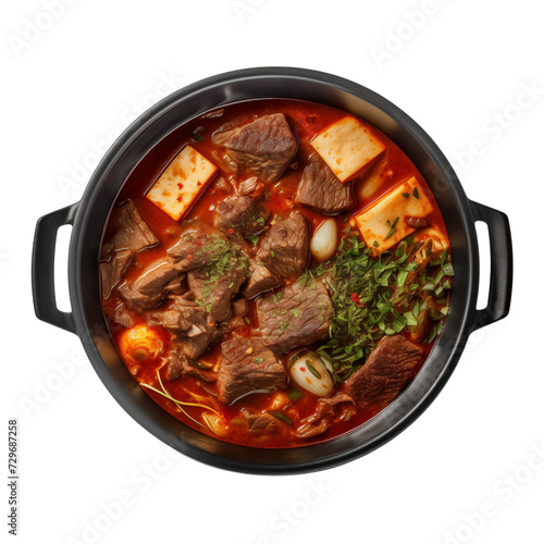 korean beef Kimchi Jjigae food photo on transparent isolated background, PNG file