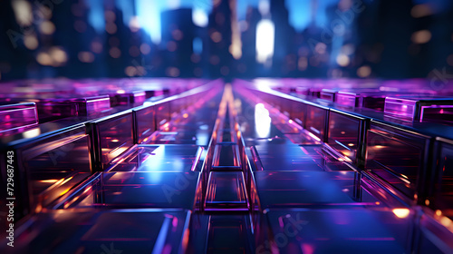  Futuristic Neon Circuitry Pathway. Abstract digital art of a vibrant neon-lit pathway, resembling a futuristic circuit board — perfect for tech and sci-fi designs.