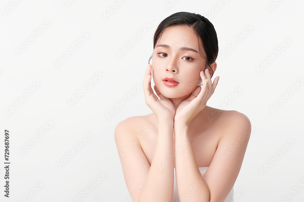 Beautiful young asian woman with clean fresh skin on white background, Face care, Facial treatment, Cosmetology, beauty and spa, Asian women portrait. Beautiful young asian woman with clean fresh skin on white background, Face care, Facial treatment, Cosmetology, beauty and spa, Asian women portrait.