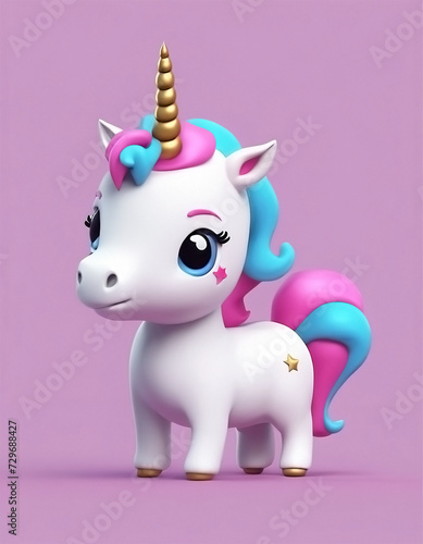 flat logo of Cute baby unicorn little animal 3d rendering cartoon character © Beatriz