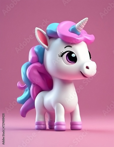 flat logo of Cute baby unicorn little animal 3d rendering cartoon character