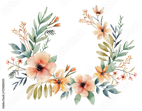 Watercolor floral wreath. Hand painted illustration 