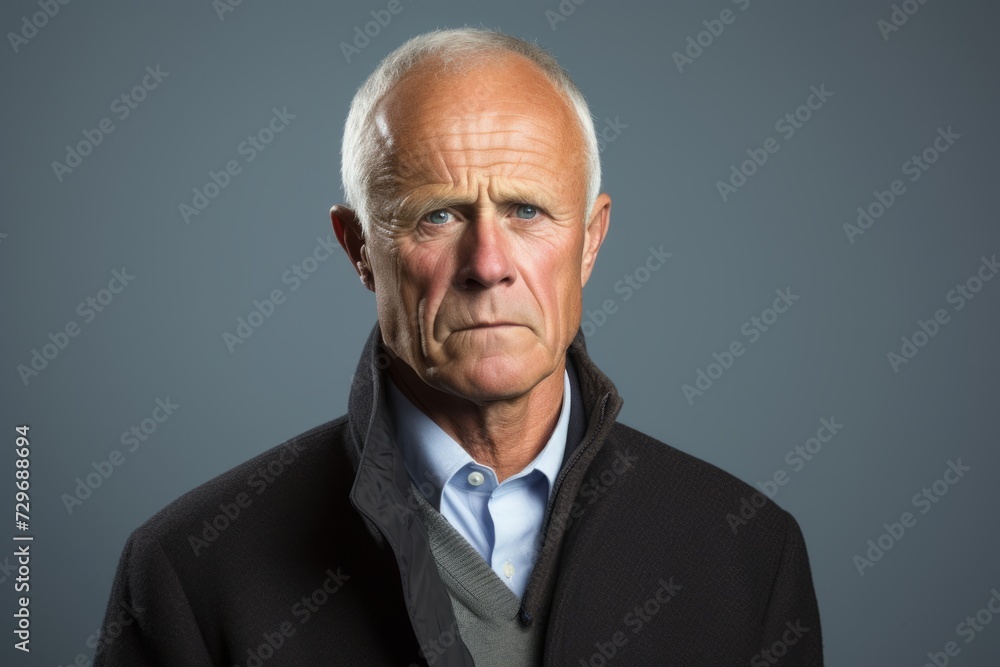 Senior man with a serious expression on his face over grey background. Senior man with a serious expression on his face over grey background.