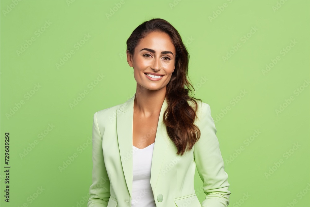 Portrait of young happy smiling business woman, over green background. Portrait of young happy smiling business woman, over green background.