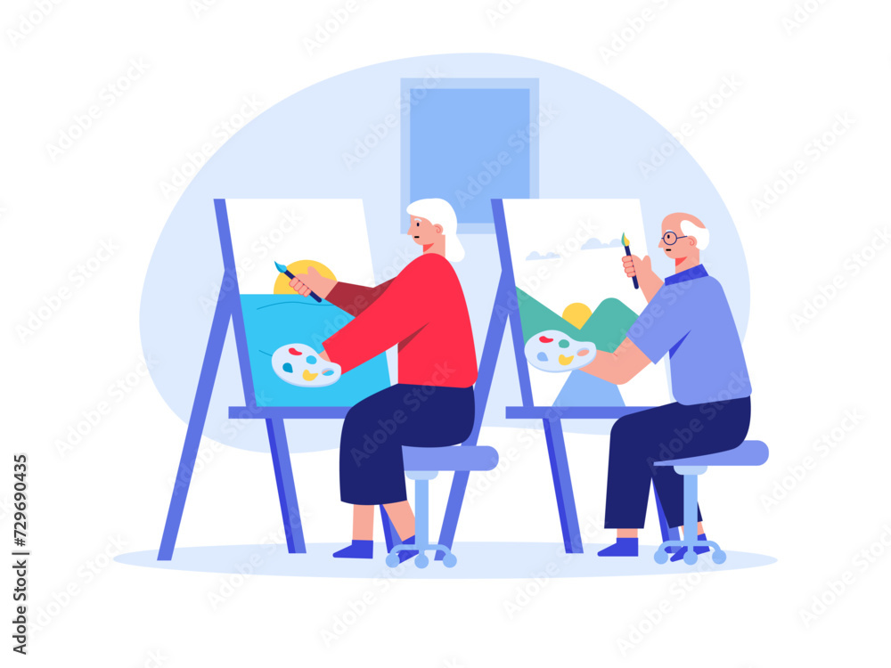 Aged people drawing. Nursing home vector illustration.
