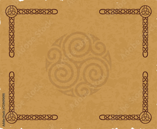 Brown Parchment with Celtic Knot Frame and Celtic Spirals