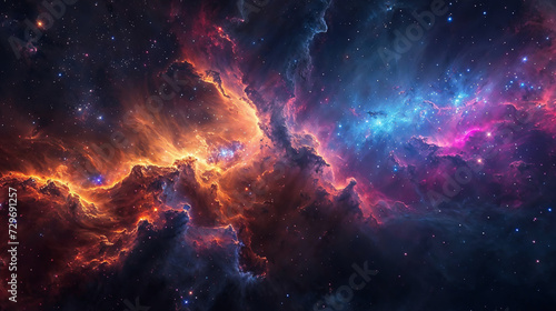 A vibrant nebula where cosmic fire meets icy blue, creating a stunning stellar spectacle.