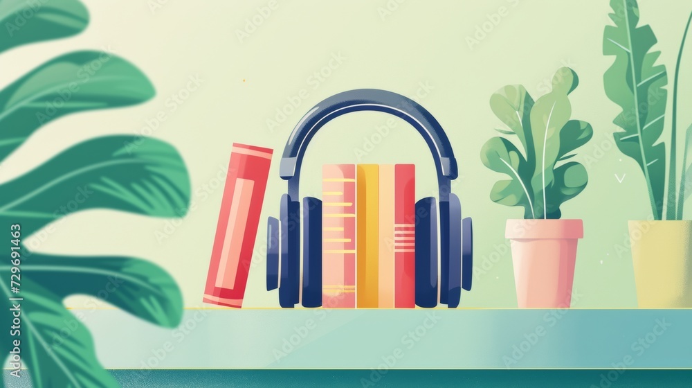 Cozy Reading Corner with Headphones - Digital Lifestyle Illustration Cozy Reading Corner with Headphones - Digital Lifestyle Illustration