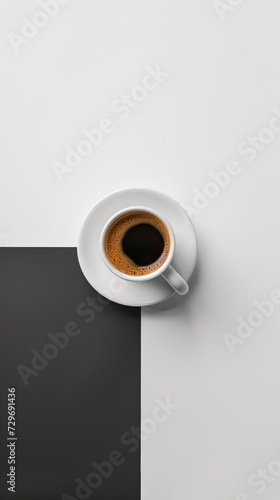 Cup of Coffee on Black and White Table, Simple, Classic, and Elegant