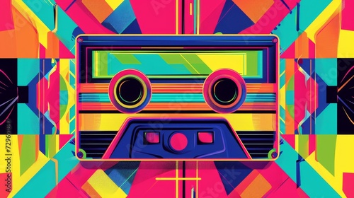 Vibrant Geometric Cassette - Pop Art Illustration