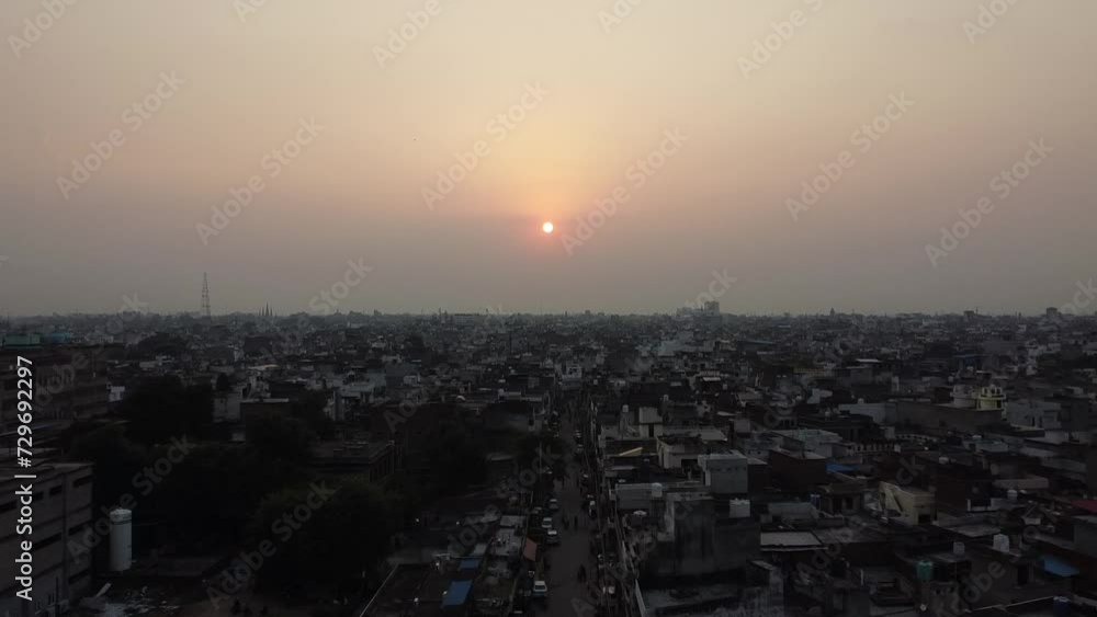 Aerial video of the city of Ludhiana, India at sunset Aerial video of the city of Ludhiana, India at sunset