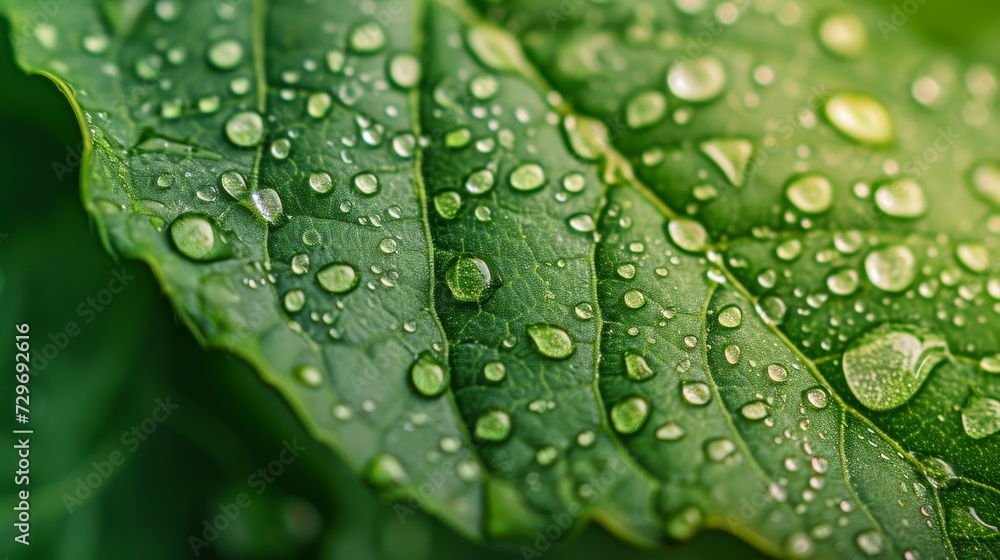 Close-up of Water Droplets on Green Leaf in Nature Close-up of Water Droplets on Green Leaf in Nature