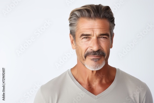 Portrait of handsome mature man with grey hair and beard. Studio shot.