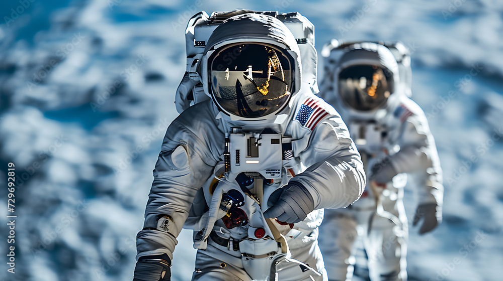 A group of astronauts working together on a space mission. They were wearing white astronaut suits. A group of astronauts working together on a space mission. They were wearing white astronaut suits.