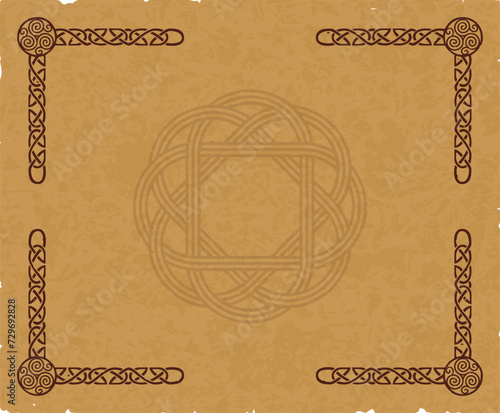 Brown Parchment with Celtic Knot Frame and Celtic Motif