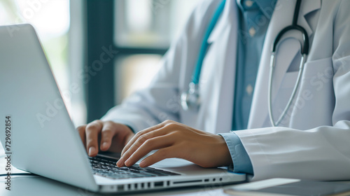 A Medical Professional Types on a Laptop Computer