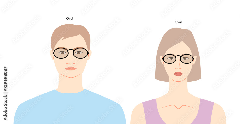 Oval frame glasses on women and men flat character fashion accessory illustration. Sunglass front view unisex silhouette style, rim spectacles eyeglasses, lens sketch style outline isolated on white Oval frame glasses on women and men flat character fashion accessory illustration. Sunglass front view unisex silhouette style, rim spectacles eyeglasses, lens sketch style outline isolated on white