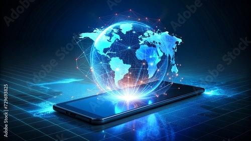 artificial intelligence technology globe emerging from phone background illustration 