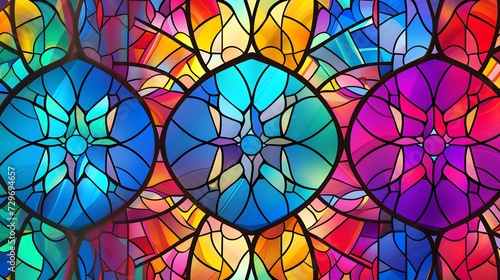 Seamless pattern background of colorful stained glass windows with vibrant color palette © Ziyan Yang