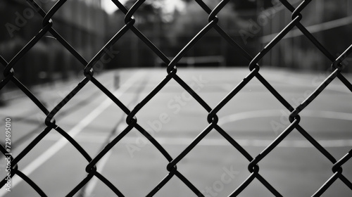 Black and White Photo of a Tennis Court