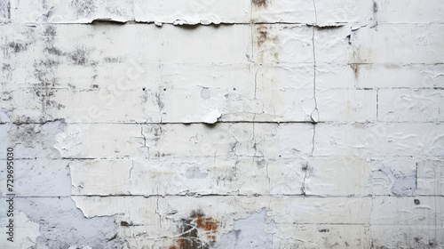 Peeling White Brick Wall With Worn Paint Texture in Close-Up © LabirintStudio