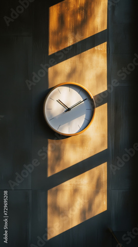 Wall Clock Casting Shadows in Golden Hour Light