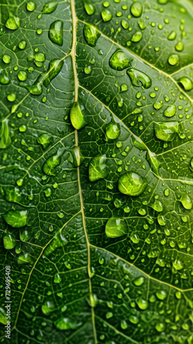 Green Leaf With Water Drops – Fresh and Vibrant Nature Close-Up
