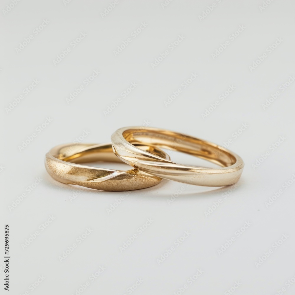 Two gold wedding rings on a white background. Close-up. Two gold wedding rings on a white background. Close-up.
